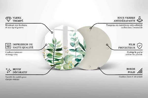 Glass cutting board Plant leaves illustration