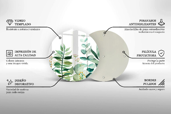 Glass cutting board Plant leaves illustration