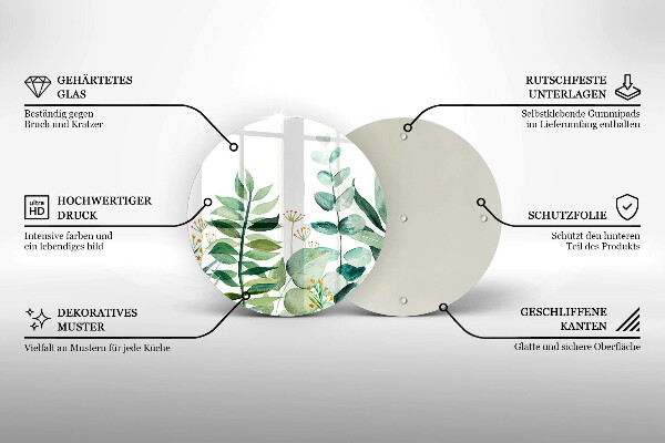 Glass cutting board Plant leaves illustration