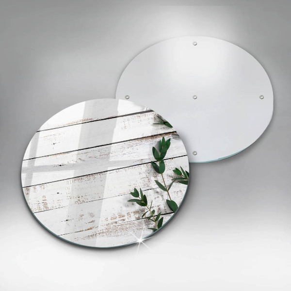 Chopping board glass Old boards and leaves