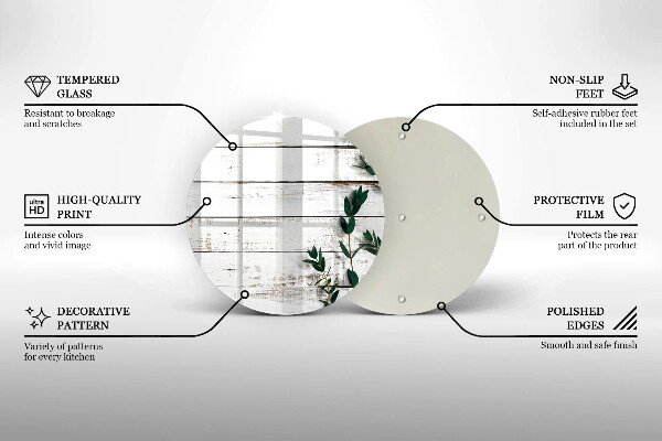 Chopping board glass Old boards and leaves