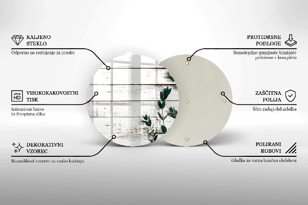 Chopping board glass Old boards and leaves