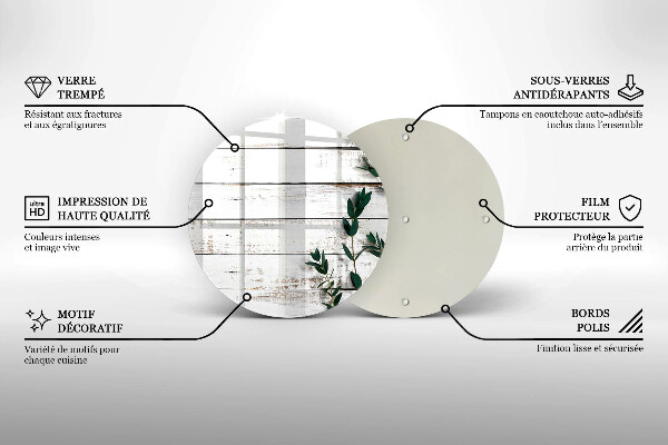 Chopping board glass Old boards and leaves