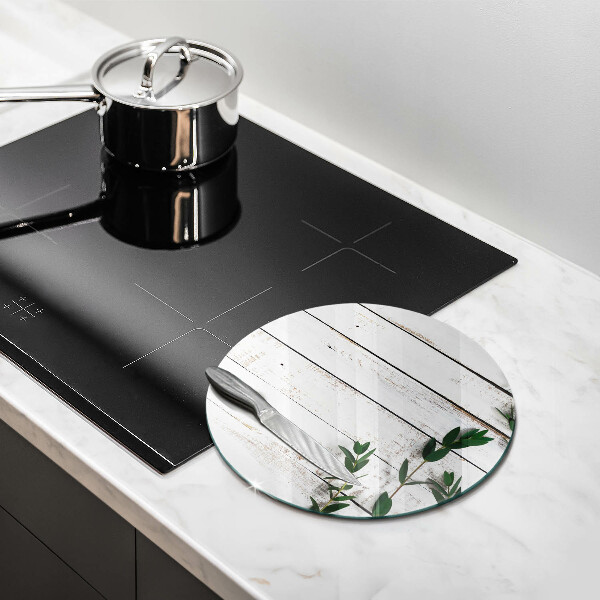 Chopping board glass Old boards and leaves