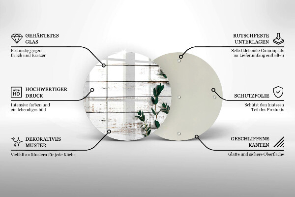 Chopping board glass Old boards and leaves