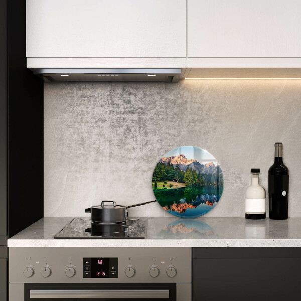 Chopping board glass Forest and mountain lake