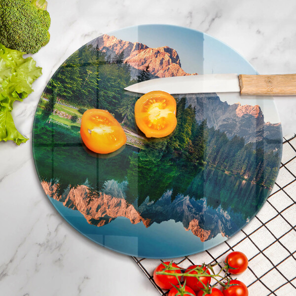 Chopping board glass Forest and mountain lake