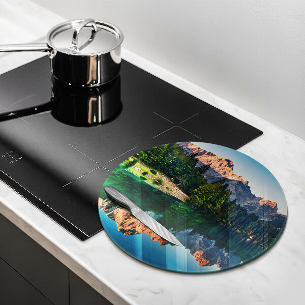 Chopping board glass Forest and mountain lake