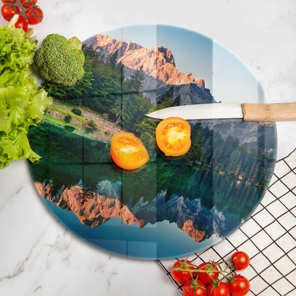 Chopping board glass Forest and mountain lake