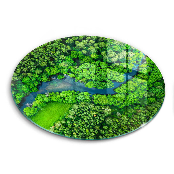 Chopping board glass Forest and river from a bird's eye view