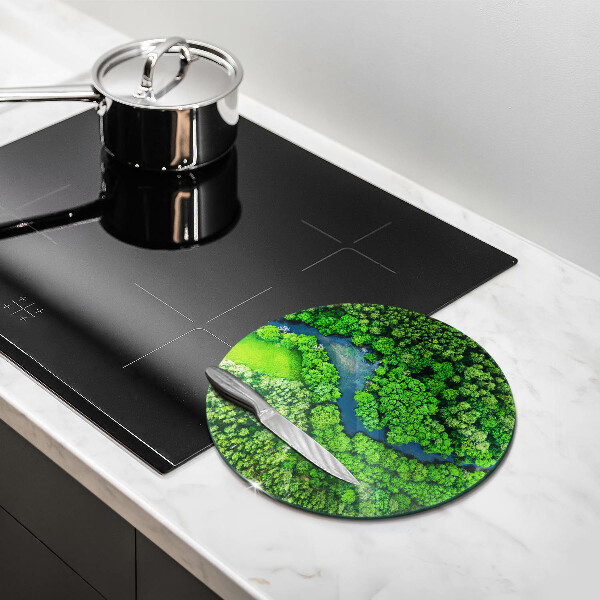 Chopping board glass Forest and river from a bird's eye view