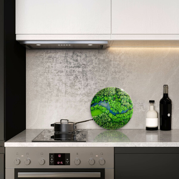 Chopping board glass Forest and river from a bird's eye view