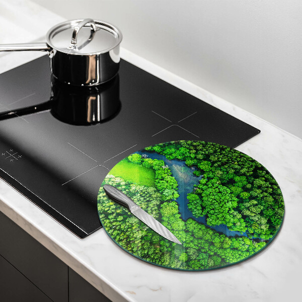 Chopping board glass Forest and river from a bird's eye view