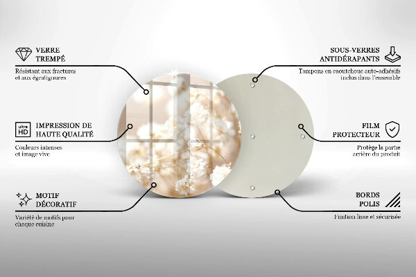 Chopping board glass Delicate white flowers
