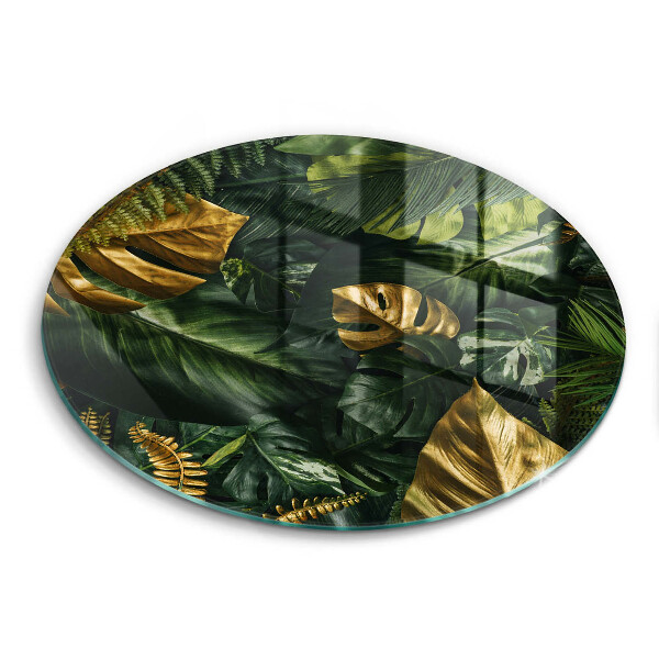 Chopping board glass Monstera golden leaves