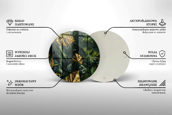 Chopping board glass Monstera golden leaves