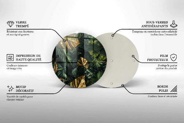 Chopping board glass Monstera golden leaves