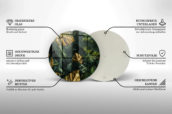 Chopping board glass Monstera golden leaves