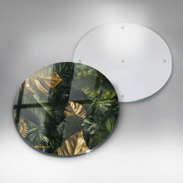 Chopping board glass Monstera golden leaves