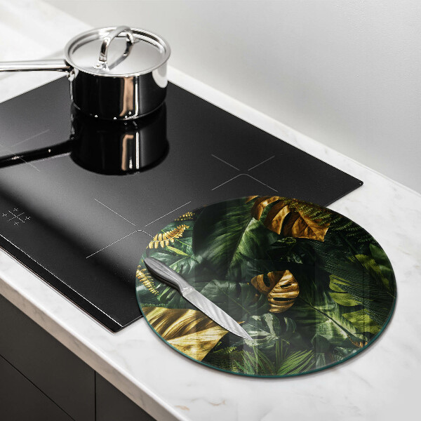 Chopping board glass Monstera golden leaves