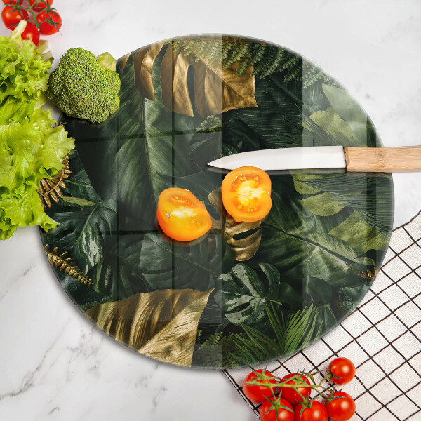 Chopping board glass Monstera golden leaves
