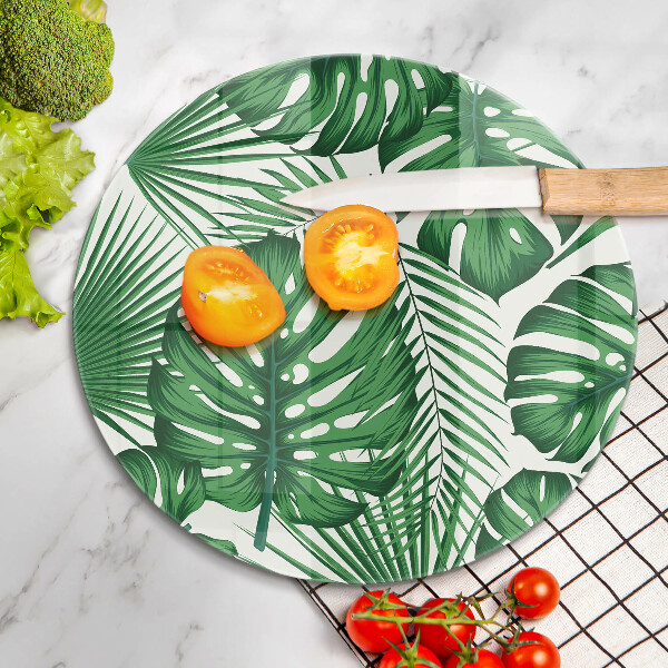Chopping board glass Monstera leaves