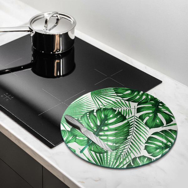 Chopping board glass Monstera leaves