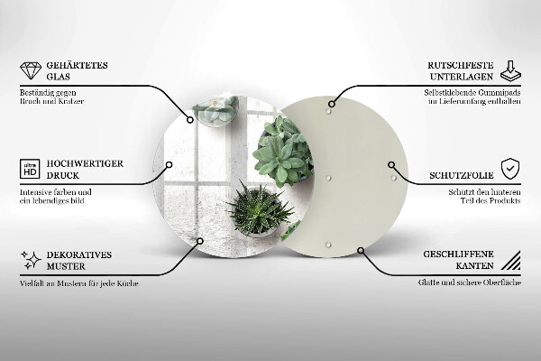 Chopping board glass Succulents on concrete