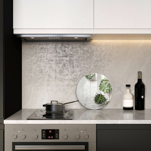 Chopping board glass Succulents on concrete