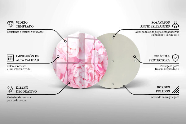 Chopping board glass Delicate peonies