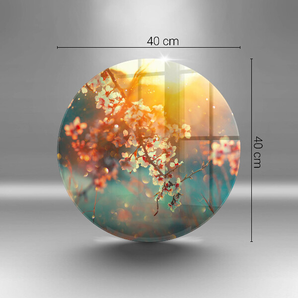 Chopping board glass Apple flowers in the sun