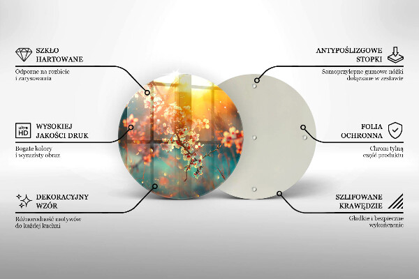 Chopping board glass Apple flowers in the sun