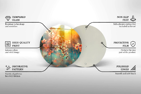 Chopping board glass Apple flowers in the sun