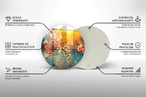 Chopping board glass Apple flowers in the sun