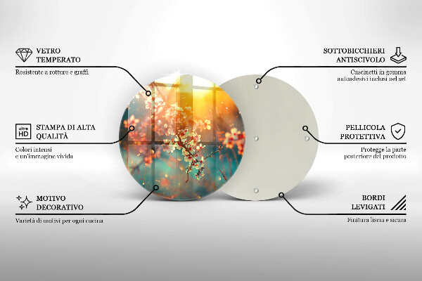 Chopping board glass Apple flowers in the sun