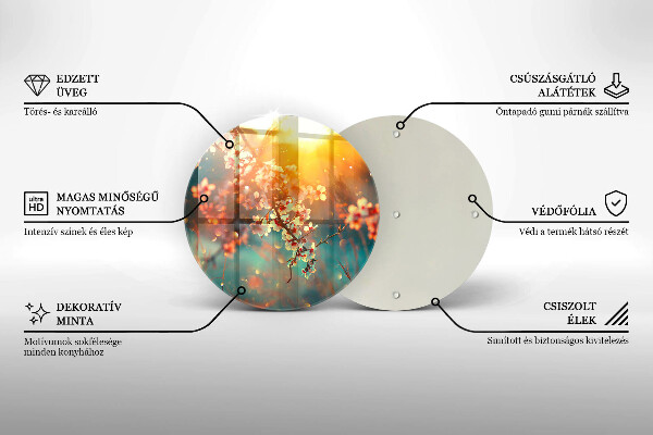 Chopping board glass Apple flowers in the sun