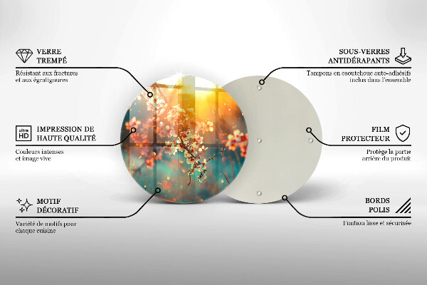 Chopping board glass Apple flowers in the sun