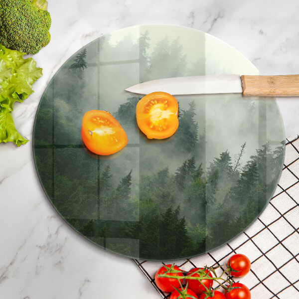 Chopping board glass Landscape of a hazy forest
