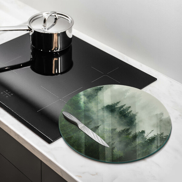 Chopping board glass Landscape of a hazy forest