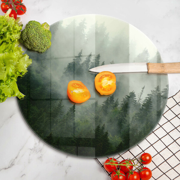 Chopping board glass Landscape of a hazy forest