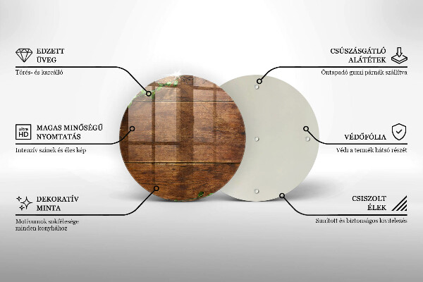 Chopping board glass Wooden boards and leaves