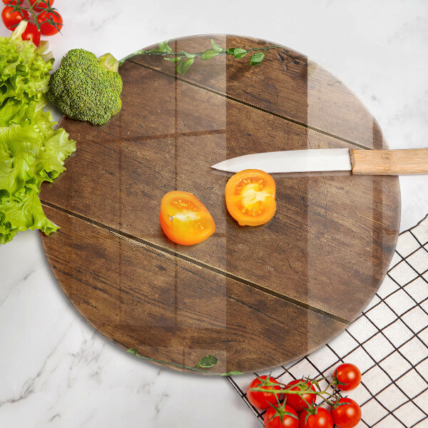 Chopping board glass Wooden boards and leaves