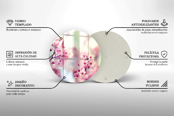 Chopping board glass Spring pink flowers