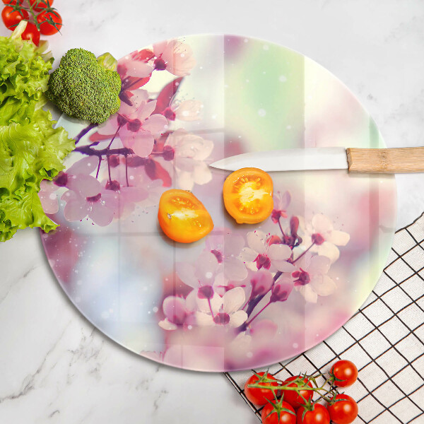 Chopping board glass Spring pink flowers