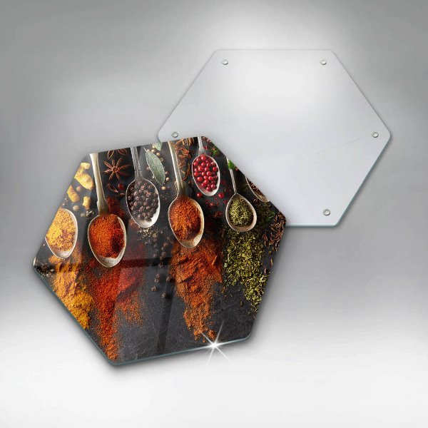 Chopping board Spoons with spices