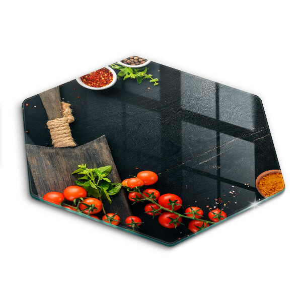 Glass chopping board Cherry tomatoes