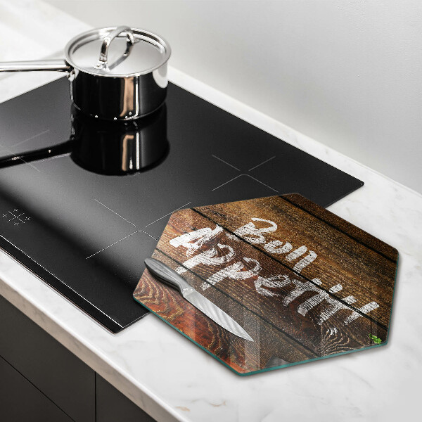 Chopping board glass Boards inscription Bon Appetit