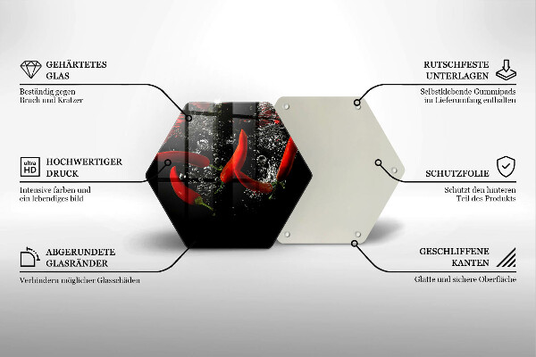 Chopping board glass Chili peppers in water