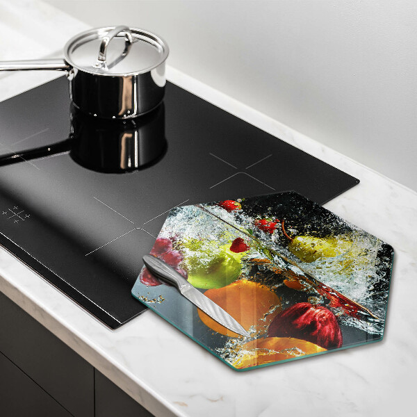 Chopping board glass Juicy fruit in water