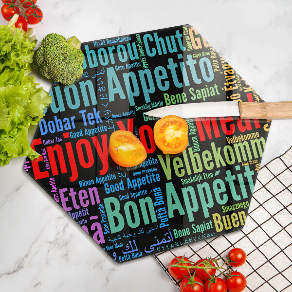 Chopping board glass Enjoy your meal transcriptions